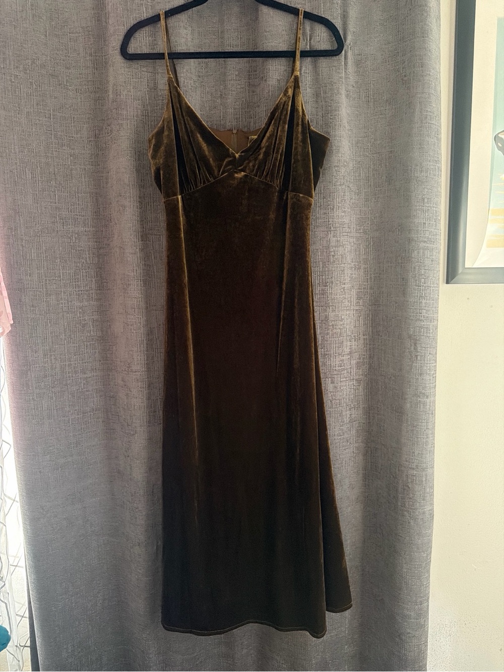Taylor Olive Velvet Slip Dress with Spaghetti Straps